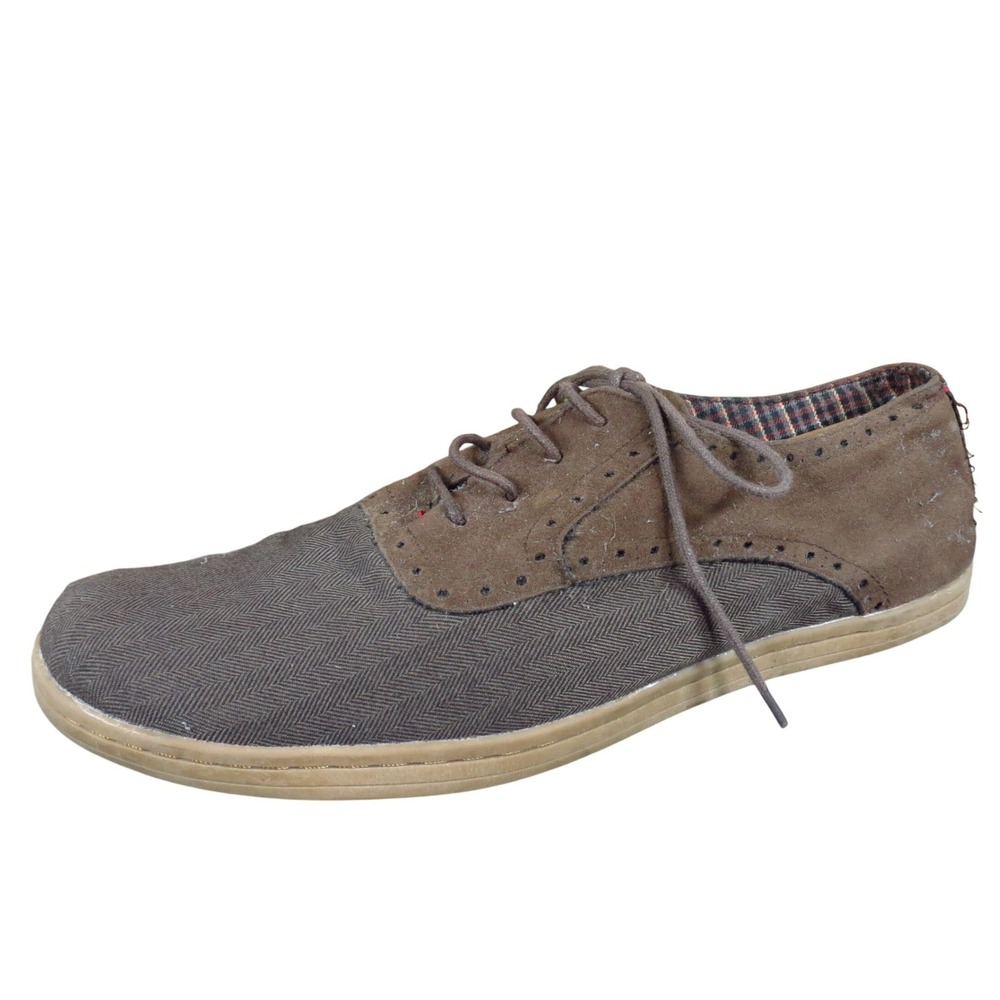 Ben Sherman Men‎ Casual Shoe 13 Mixed Media Herringbone Low Top Brown Synthetic